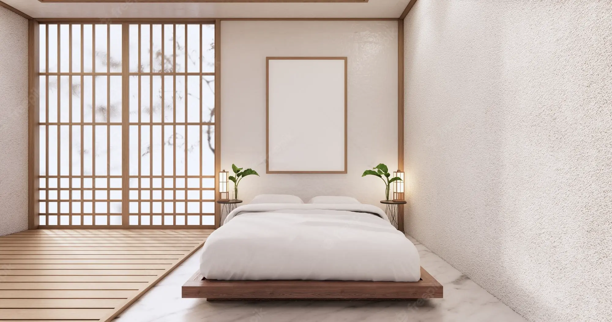 Bed in Japanese style bedroom