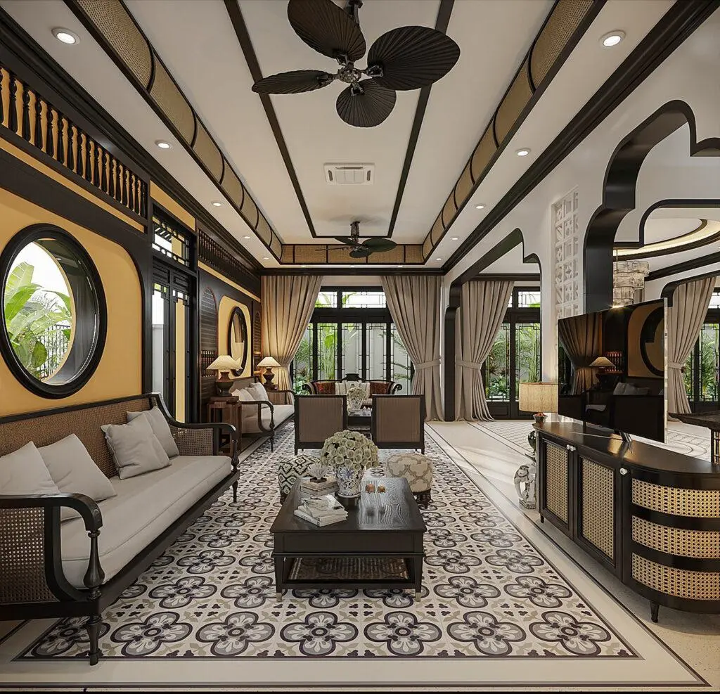 Interior materials in Indochine style design