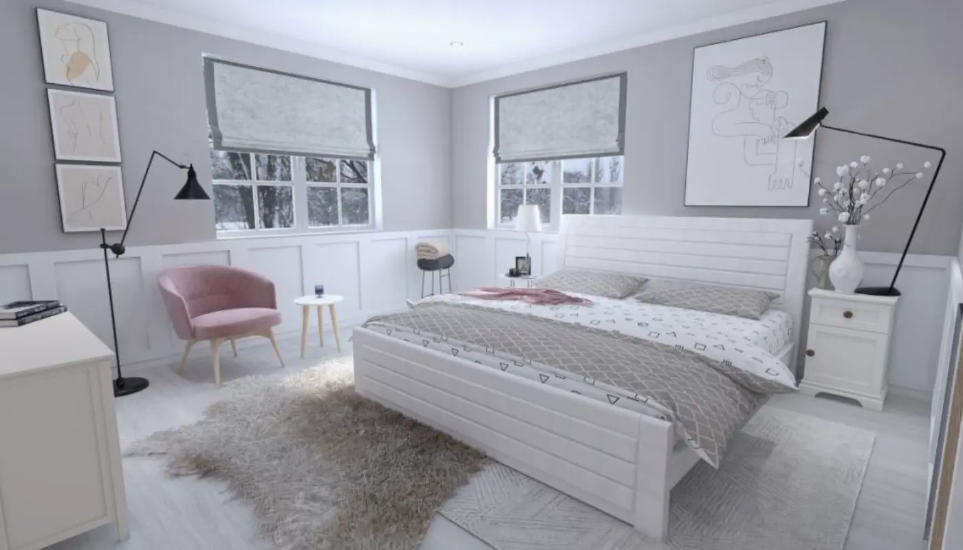 All-white Scandinavian-style bedroom