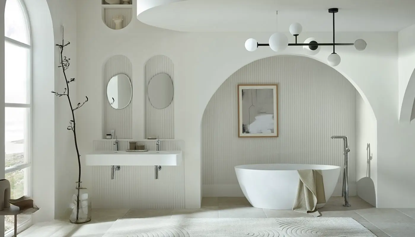 All-white Scandinavian-style bathroom