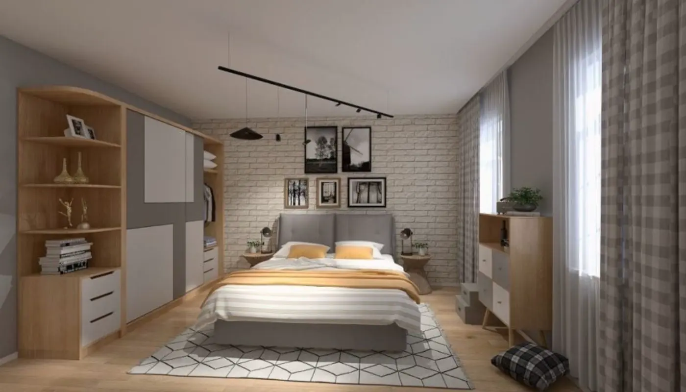 Industrial Scandinavian-style bedroom