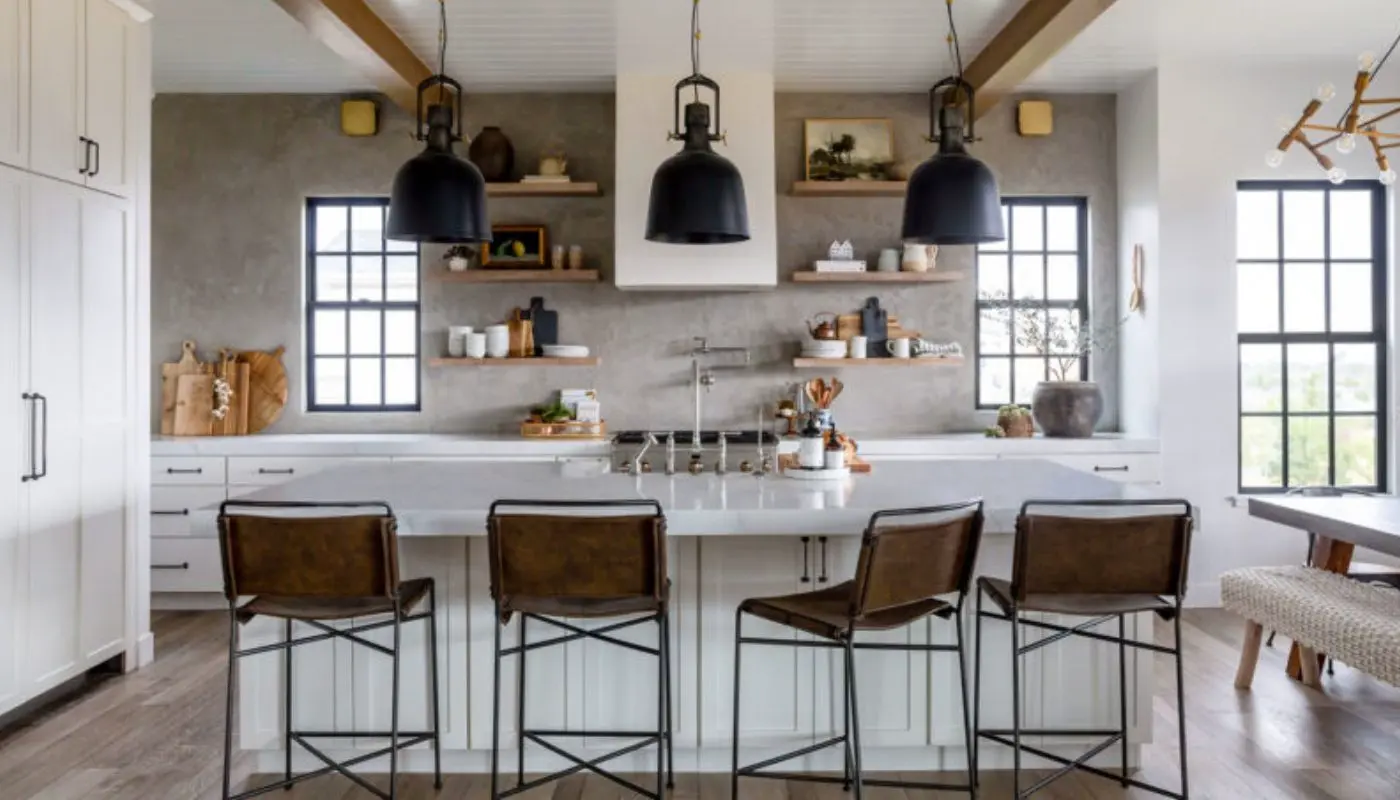 Kitchen design in Scandinavian style with wood