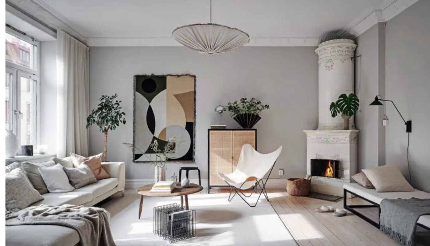 Living room model designed in Scandinavian architectural style