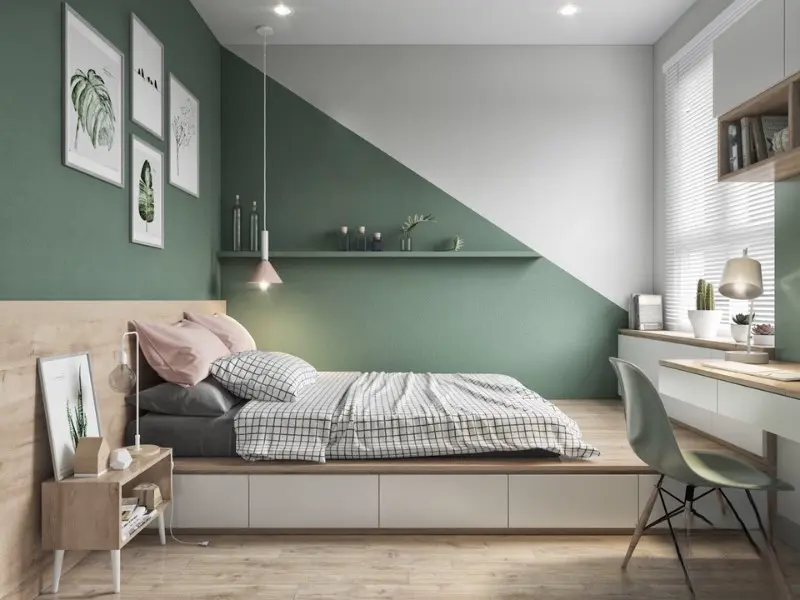 Modern bedroom colour combination for individuals with the Wood element