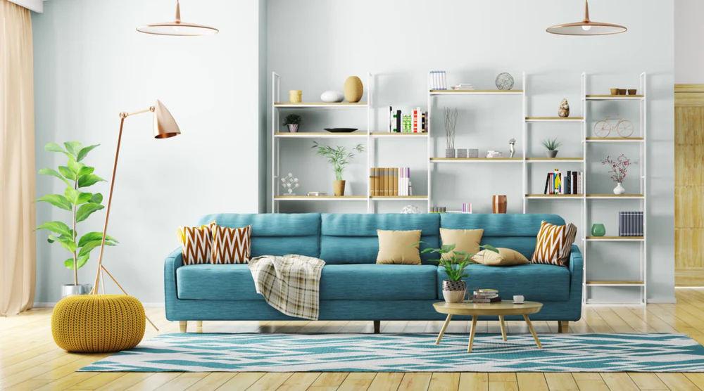 blue scandinavian living room